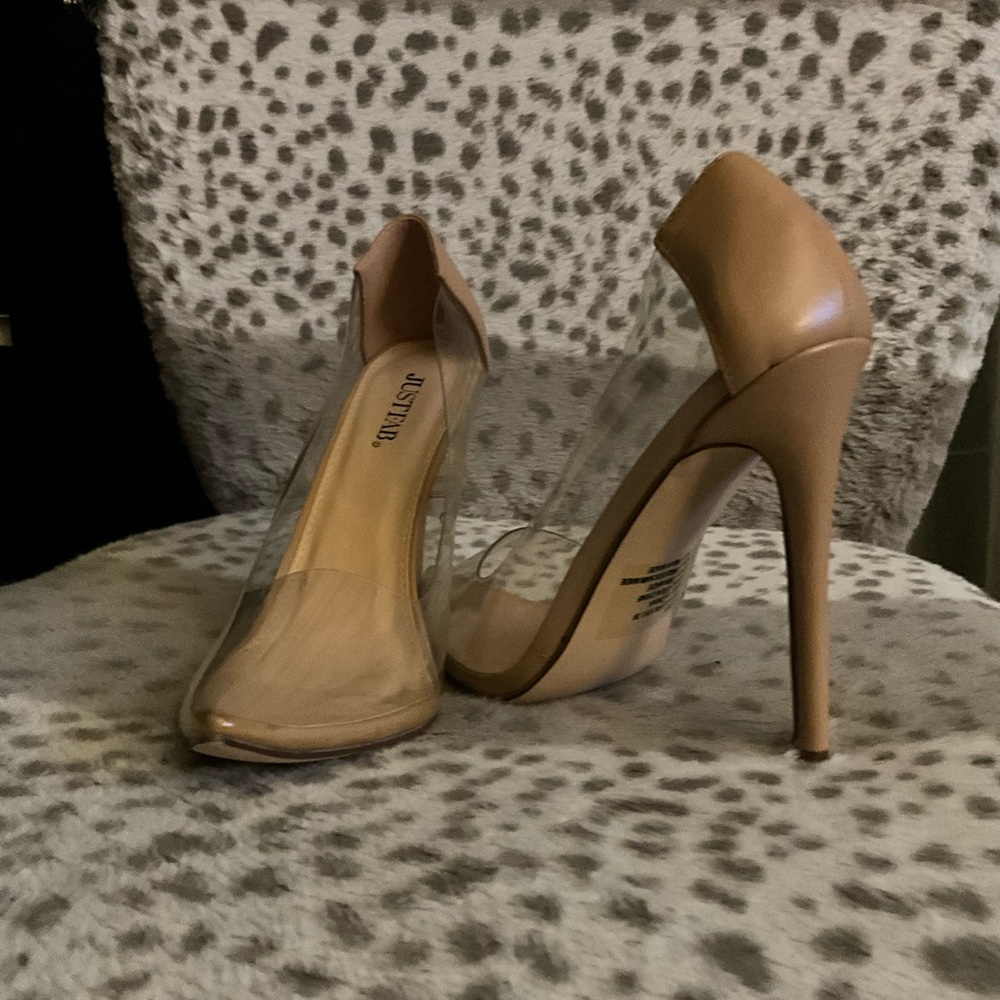 Beige high heels with a clear side